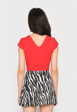 Wal G Lotus V Neck Cap Sleeve Body Suit – Basic T-Shirt . Discount Sale|Women Top