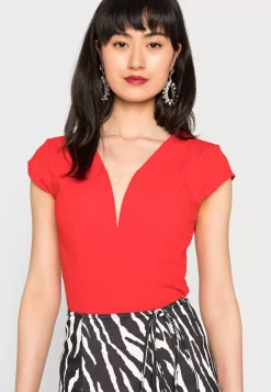 Wal G Lotus V Neck Cap Sleeve Body Suit – Basic T-Shirt . Discount Sale|Women Top