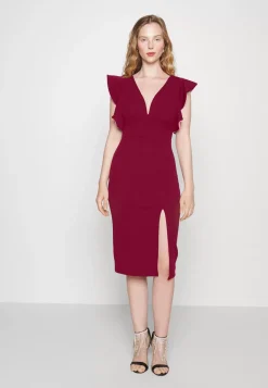 Wal G V Neck Ruffle Sleeve Midi Dress – Jersey Dress . Discount Online|Women Dress