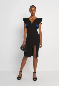 Wal G V Neck Ruffle Sleeve Midi Dress – Cocktail Dress / Party Dress . Cheap|Women Dress
